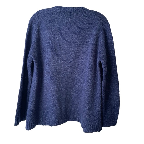 Vintage M’Lady Bruhn Bouclé Open Front Cardigan Sweater Pockets Dark Blue Sz M - Picture 6 of 10